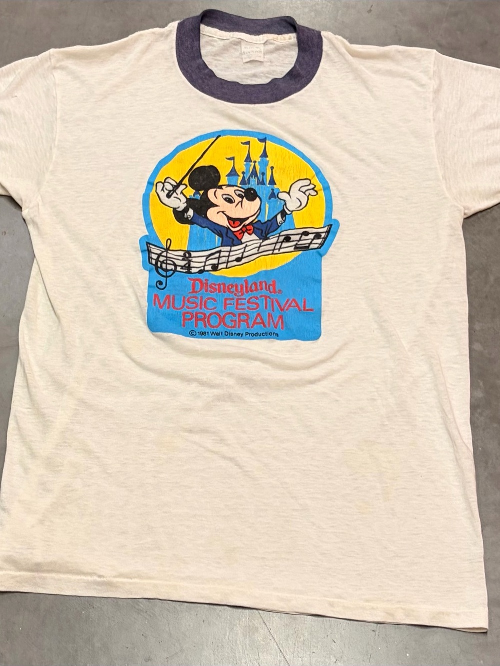 1981 Disney Music Festival Program Graphic Tee - Cream with Blue Trim